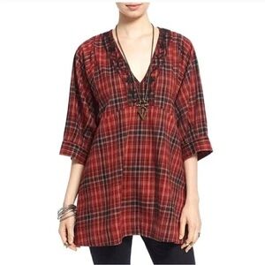 Free People Oversized Plaid Swing Tunic Size Small